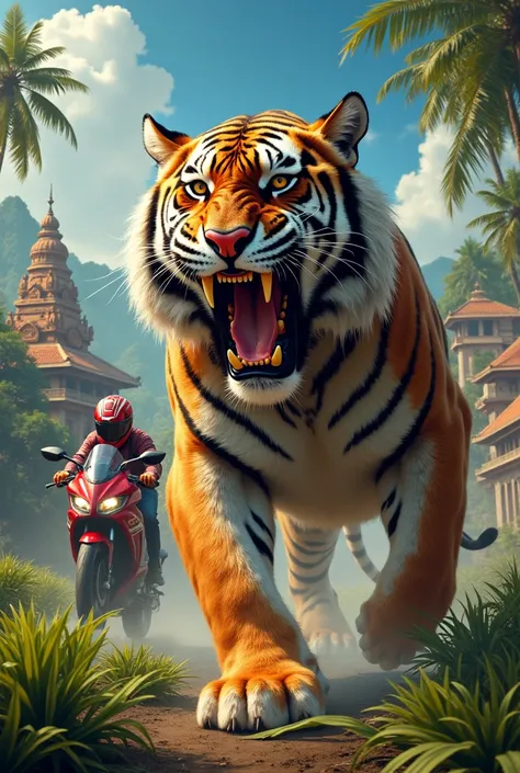 Tiger roar with background java culture and the honda tiger motorcycles