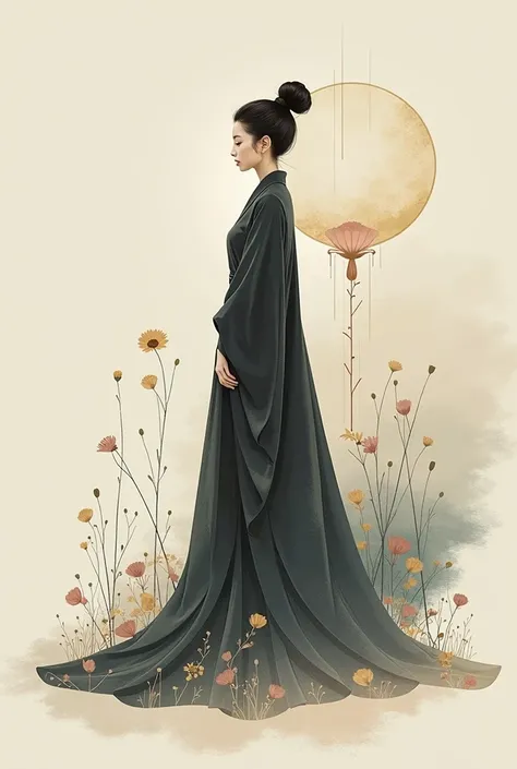  fashion design motive with a japanese inspired modern minimalistic motif. it is consist of the simbol of the moon and the growing flower