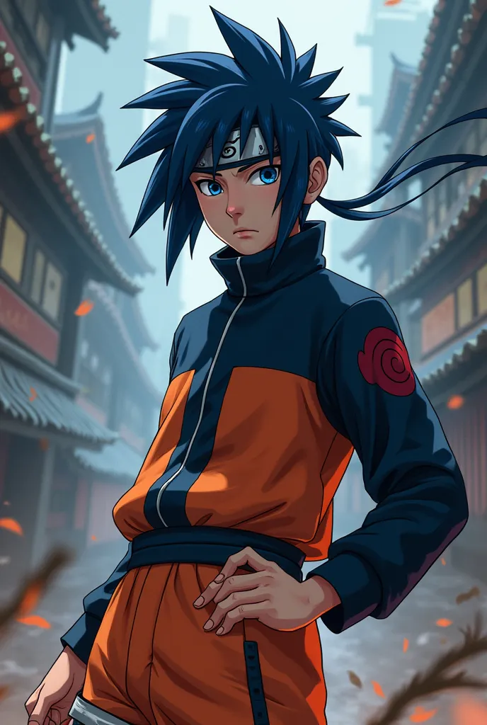 AI, anime,  Naruto Uzumaki, dark blue hair. 