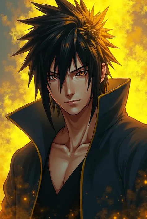 AI, anime,  Sasuke Uchiha , hair of yellow color, . 