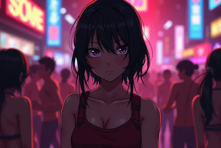 Violent fight between anime girl who wants to go out for Death at a nightclub party in Tokyo.