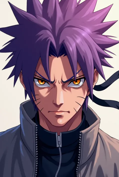 AI, anime, Naruto Uzumaki, purple hair firm face. 