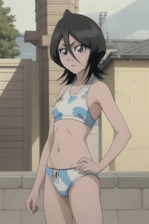  masterpiece,  highest quality , Cutchikirkia , urban environment, top, belly button,  flat abdomen, pose, sexy, Rukia Kuchiki 