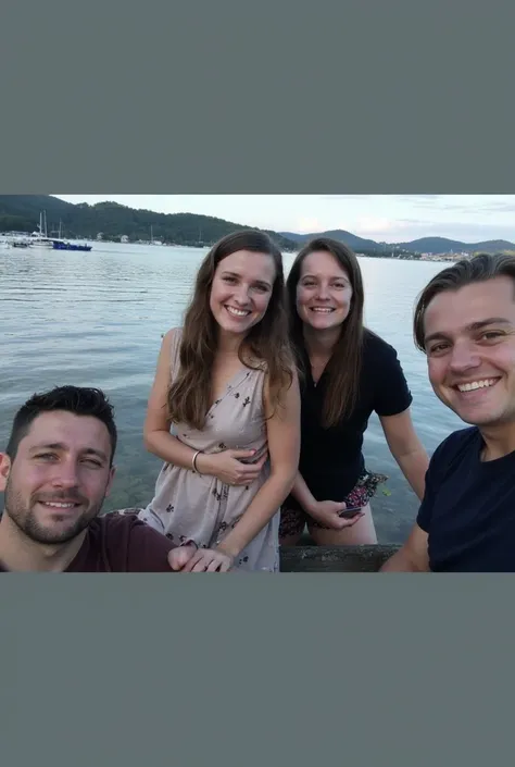 abstract art of this pictures (family taking a selfie in the ocean