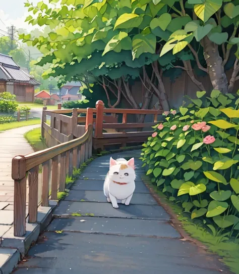 (   Masterpiece),(   TOP QUALITY),(    very detailed),( A downward-facing high-resolution     ),((   line art   )),((watercolor)),16k,    wallpaper,三毛猫の    very detailedな絵、Crazy Details    、    very detailed猫、      house and a calico cat are walking along ...