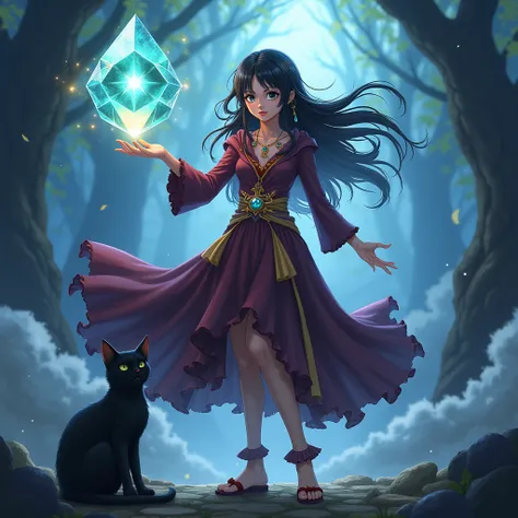 Girl with a power stone　 One Piece　Mysterious black cat