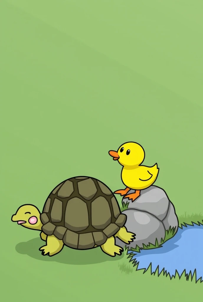 One day, while Toby the turtle was resting near the water, he heard a tiny voice crying. He looked around and saw a little yellow duckling stuck between two rocks.  

“Help! I can’t move!” the duckling cried.