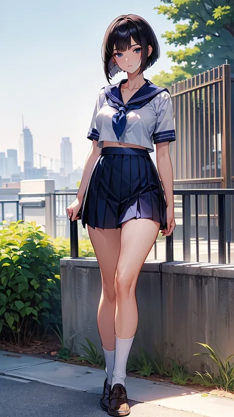 (((perfect anatomy, anatomically correct, super detailed skin))), 1 girl, japanese, high school girl, shiny skin, watching the viewer, 
beautiful hair, beautiful face, beautiful detailed eyes, (short hair:1.1, bob cut:1.2), dark blonde hair:1, blue eyes, b...