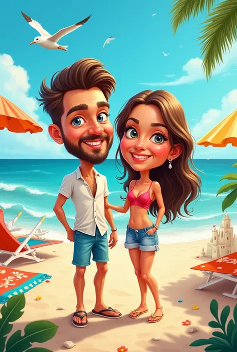 Caricature of a couple on the beach