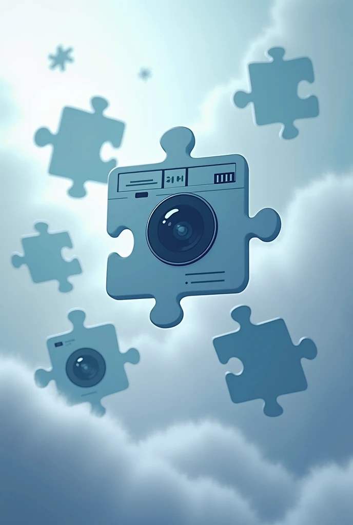 An unsolved puzzle with the image of a camera on it, animated and in base color with abstract background