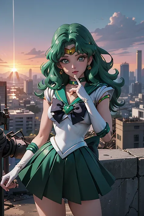 (La  better quality,A high resolution, Ultra - detailed,actual),Ariana Grande (Sailor Senshi Uniforms:1.4),  dark green hair,  medium hair, Supplicant skirt, (White elbow-length gloves:1.1), joya,  medium breasted, dynamic background, Dynamic posture,More ...