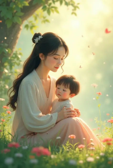 The picture of dreaming about the future of my family shows me Chen Qian and my  son ！A  is sitting
