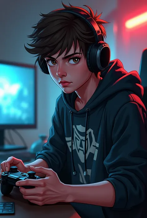 Illustration of a professional gamer to put in a card game as a picture of a suspect