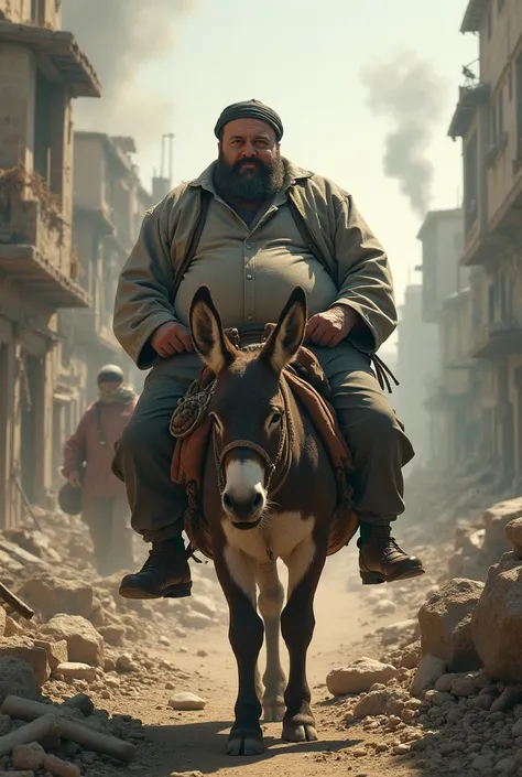 Make me a really fat Turk on a donkey in the war zone in Turkey 