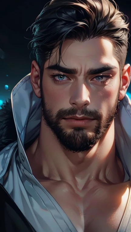 (        league player   ,4K,8k,      highres,      masterpiece :1.2),      ultra-detailed   ,(realistic,photorealistic,photo-realistic:1.37),36-year-old man,3 day beard,Beautiful anime,Portraits,strong,Masculine,       with black hair  ,sharp jaw,        ...