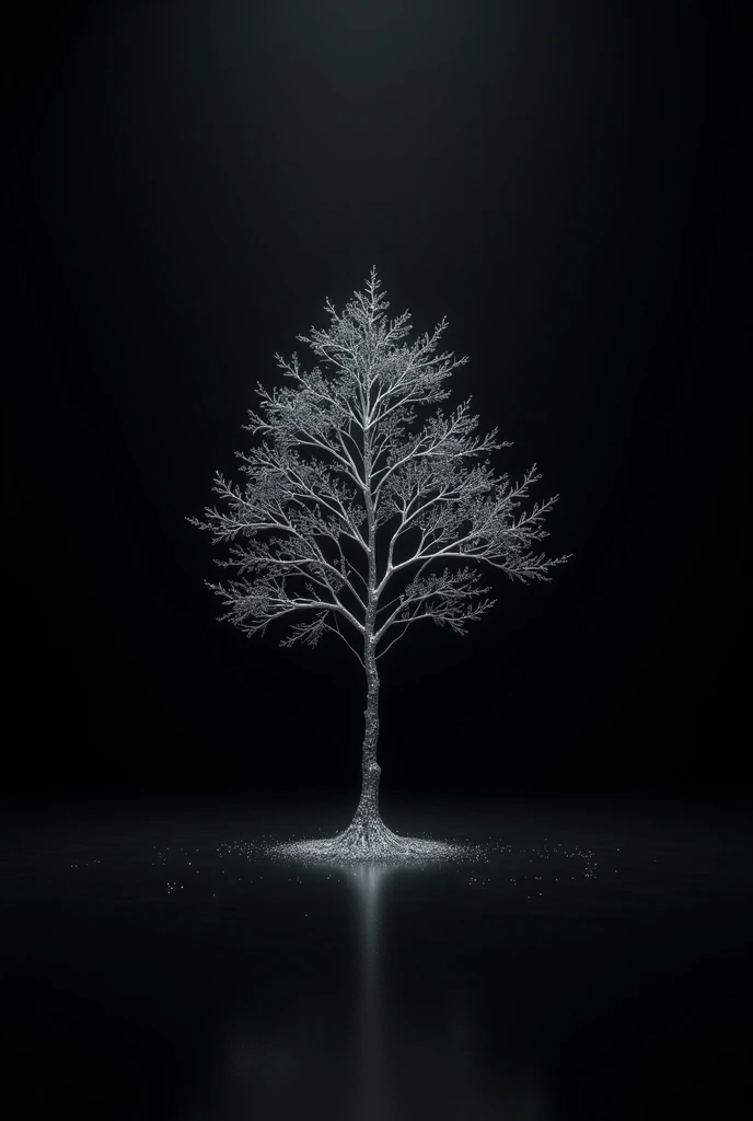 small silver tree on black background