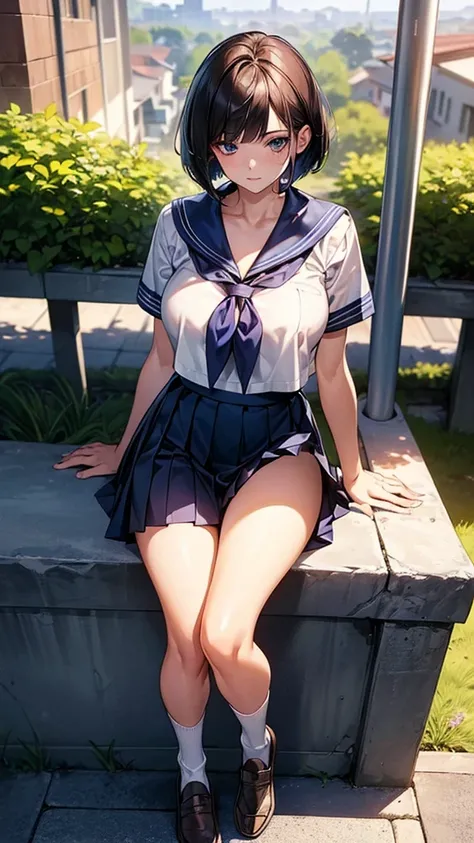 (((perfect anatomy, anatomically correct, super detailed skin))), 1 girl, japanese, high school girl, shiny skin, watching the viewer, 
beautiful hair, beautiful face, beautiful detailed eyes, (short hair:1.1, bob cut:1.2), dark blonde hair:1, blue eyes, b...