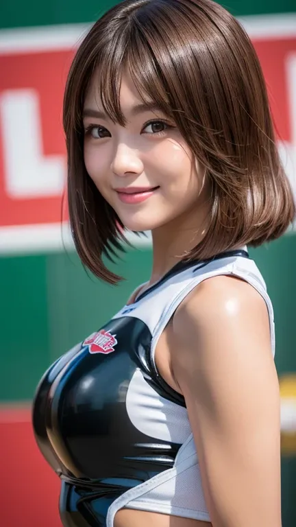 (((   Latex Sleeveless Cheerleader Costume ))),((( With pom-poms ))),,((( clave cutout ))),(((fist　pump))),,   ulzzang-6500-v1   .1, (  RAW photo :1.2), ( Photo realistic :1.4),   Beautiful and Delicate Woman   ,   very detailedなeyeと顔,  beautiful detailed ...