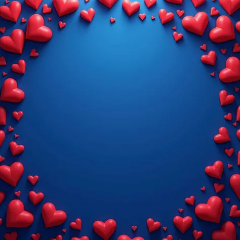  blue background .  along the edges of the picture with a lot of red hearts. it should be a product card themed on February 14