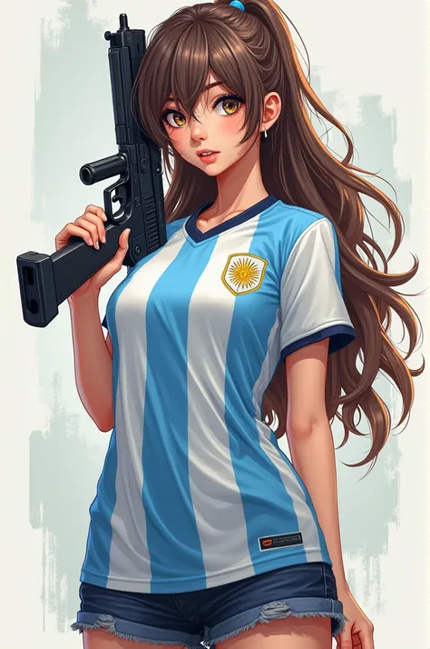  Anime girl holding a gun, with the Argentinian t-shirt  