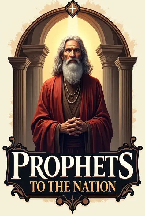 create a logo for a church called Prophets to the Nation Ministries in the background put the Prophet Ezekiel 