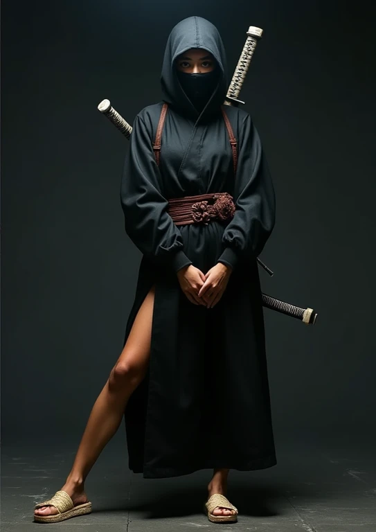 ((( holding her legs open ))), (( perfectly beautiful 20-year-old Japanese female ninja)),  ((( wearing straw sandals ))), (((Straw Sandal ))), ((( holding her legs open ))), ( Masterpiece: 1.3), (8k,  by Nomi,  RAW Photo ,  top quality: 1.4), sharp eyes, ...