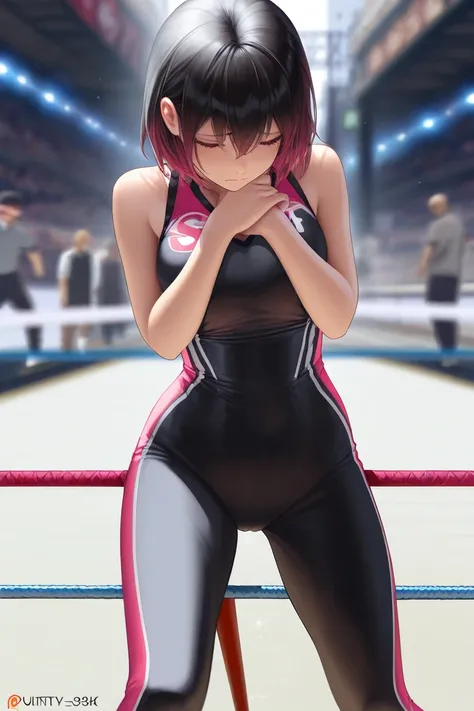 A female professional wrestler is crossing the crotch tightrope,sad,((((masterpiece)))), (( unity 8k wallpaper, photorealistic , (( detailed face )), ((nsfw)),