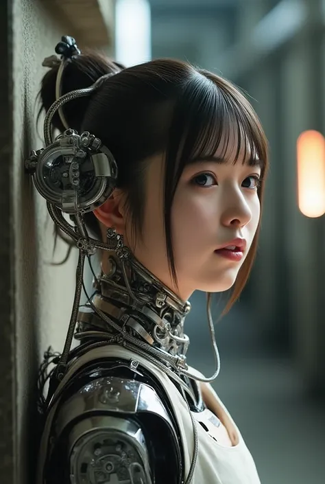 Image of Cyberpunk Girl, Of the highest quality, masterpiece, Ultra High Resolution, ((Photorealistic: 1.4), Raw photo, One Cyberpunk Girl, Glossy skin, One Mechanical Girl, (super realistic details)), Mechanical limbs, Tubes connected to mechanical parts,...