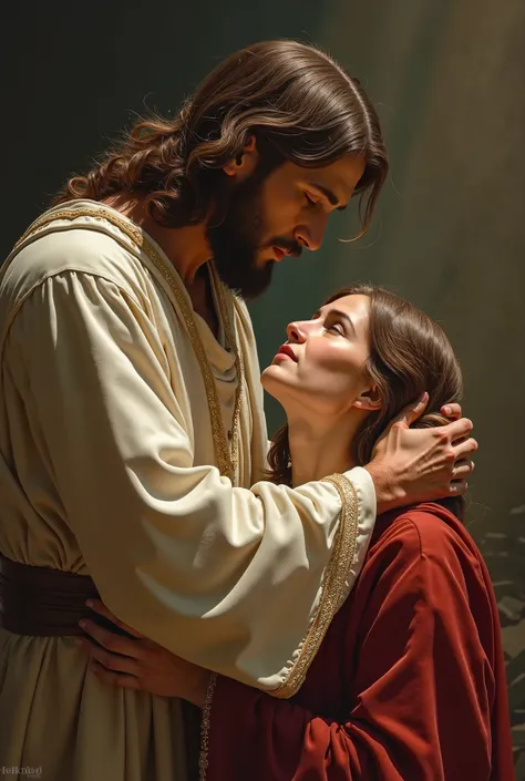 An image of Jesus giving comfort to a woman