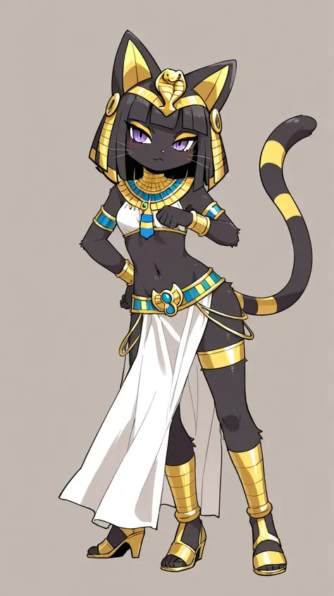 Female furry teenager bastet black cat Egyptian pharaoh pokemon style 