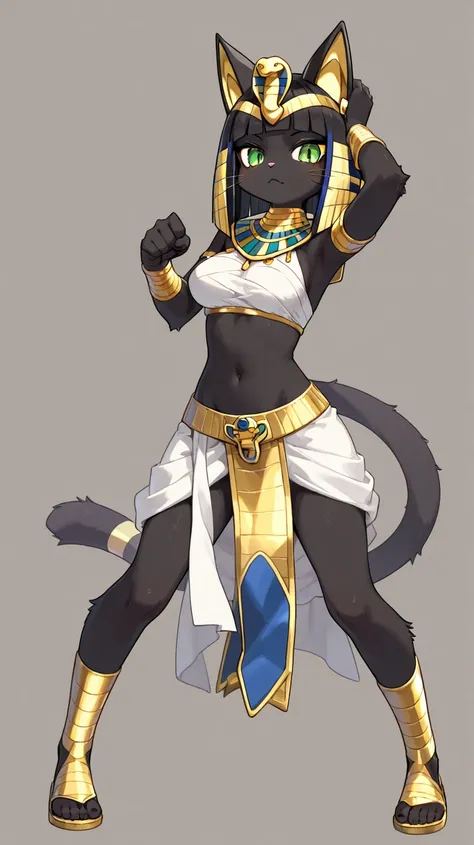 Female furry teenager bastet black cat Egyptian pharaoh pokemon style 