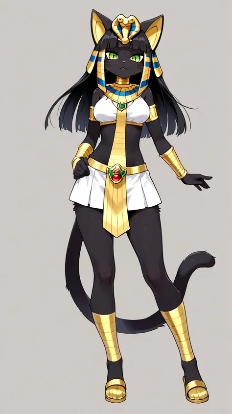 Female furry teenager bastet black cat Egyptian pharaoh pokemon style 