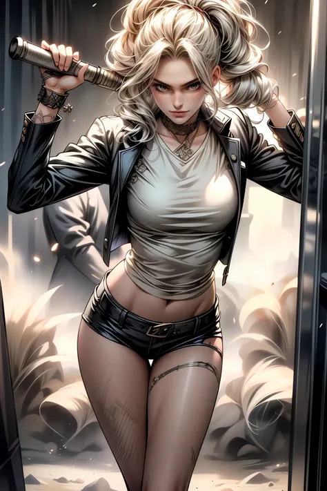 ((((( various poses ))))) Harley Quinn from Suicide Squad, slim body, short hair, eroticism, gun in hand, total height (Full Body 1.1.),  smile with a wide smile , Scream, sensual eyes, foreground, I look at the viewer, 8k, high quality, Highly Detailed Ey...