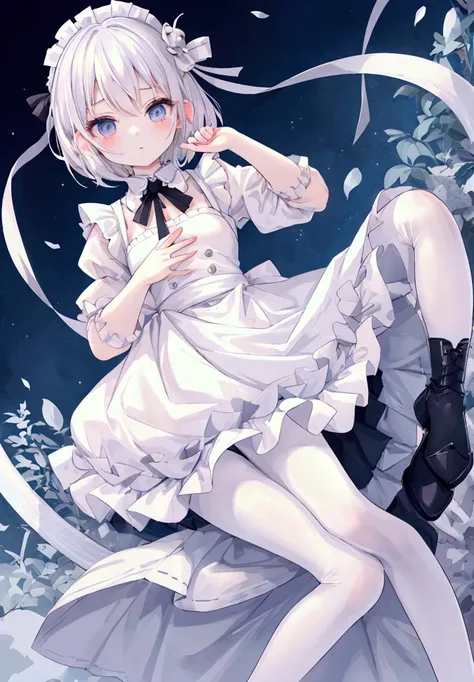  white hair、Gray Hair、 beautiful girl、Cute maid outfit、Fleeting Expression、 white skin、Transparency、 cute、 cute、 girl、 adorable by design、 slender、 Slim、 high image quality、4ｋ、 short hair、Princess、可 adorable by design