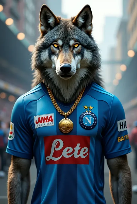 Wolf with the Napoli jersey and gold necklace 