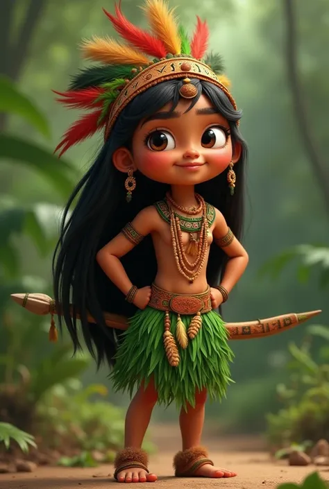 Jurema ( em estilo cartoon Disney 3D )
  • of an indigenous tribe in Brazil
• 
• 1  ,  10 m tall
• Tanned skin and tight eyes 
• Smooth black logo hair with fringes
• Wears a green feather skirt and a headdress with colorful feathers (Red and Green)
  • st...