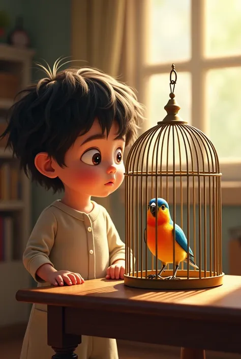 Sami and the bird in a cage 