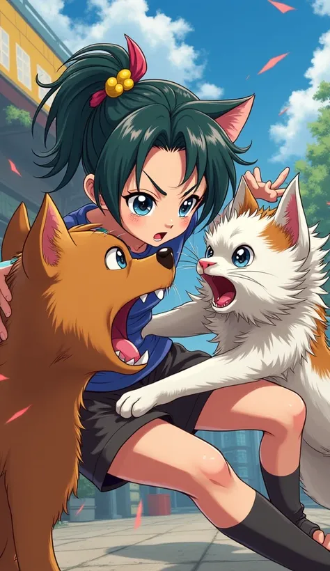  Japanese Anime 、Toriyama Meifeng、Cat and dog have a big fight