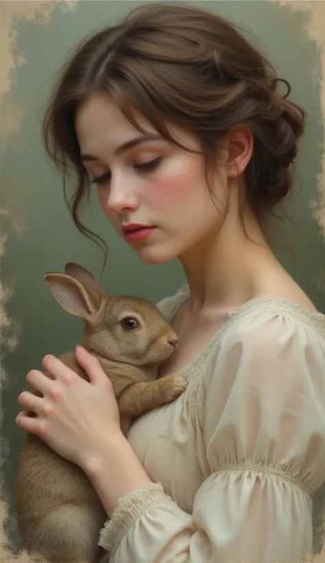 Close-up oil painting of a Peasant Woman Holding a Rabbit by William Adolphe Bouguereau High resolution,  masterpiece, 