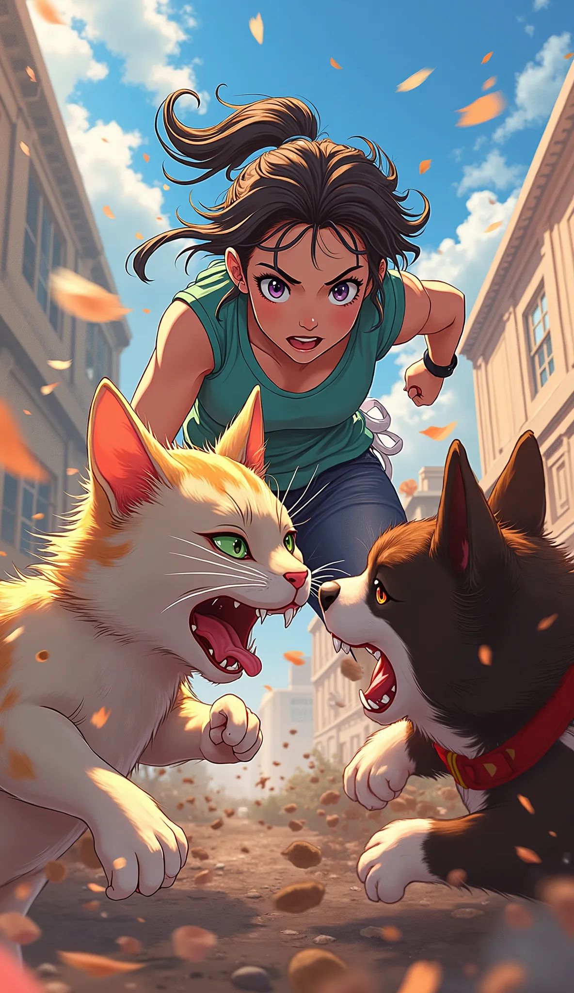  Japanese Anime 、Toriyama Meifeng、Cat and dog have a big fight