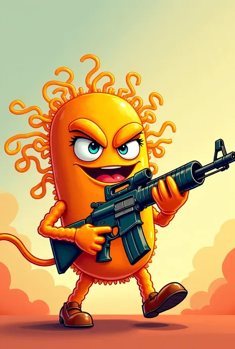 Funny fried noodle logo holding an assault rifle