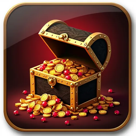  Design a button for the gift button ,  You need a square button with a sexy gift icon,  The button should be square with small inner shadows for visual appeal.  A golden treasure chest ,  slightly ajar ,  from which gold coins fall out ,  red rubies and b...