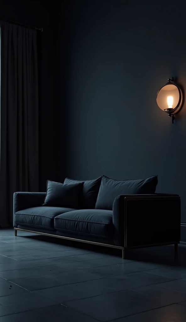 dark modern and rich couch in the room at midnight