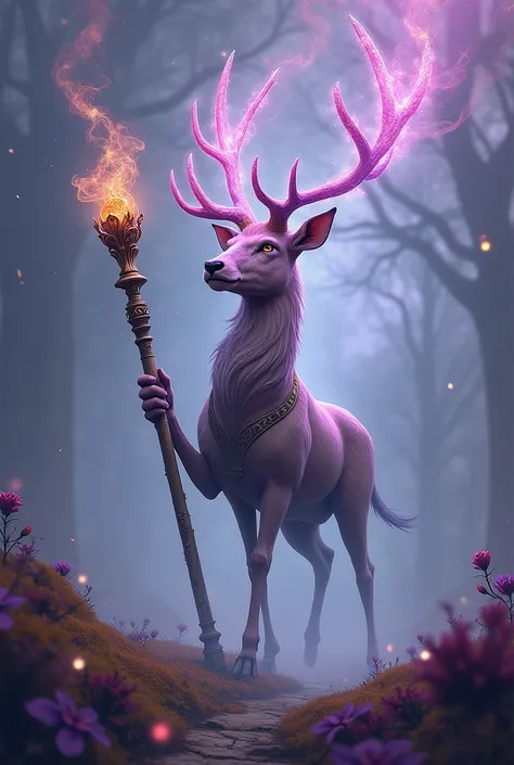 Create a deer with a scepter that rolls a smoke cannon