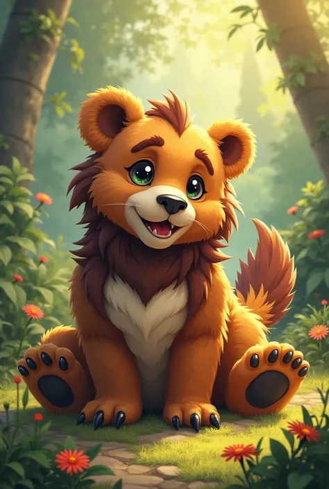 A mix of bear,lion,eagle, and komodo, in a cute style