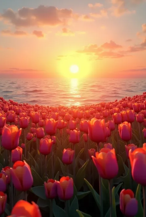 It generates a sunset in the sea ,  and an area where you can see some beautiful tulips