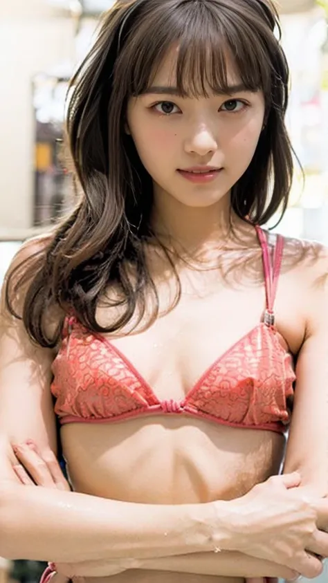  bikini姿の女性が水中でサーフボードを抱えている,  Aska as a surfer model,  young and cute gravure idol ,  young gravure idol showing top quality , mayuri shiina, Young sensual gravure idol ,  Young, Skinny Gravure Idol  ,  bikini, Take a deep breath,  Masterpiece,  anatomical...