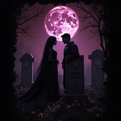 Make a noisy yet realistic black&purple cover art frame written on the top as "Grithwyn" in bloody red little gothic font in the background,  the style of two tombs of couples are next to each other one written as "Nefel" and the other tombstone written as...