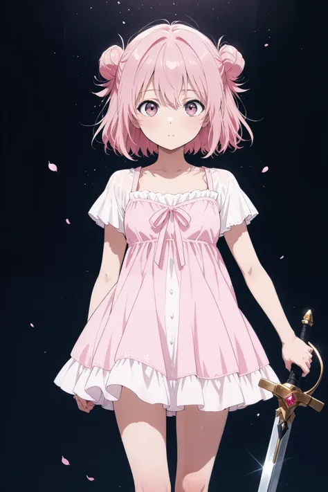 girl, pink hair, dress, sword