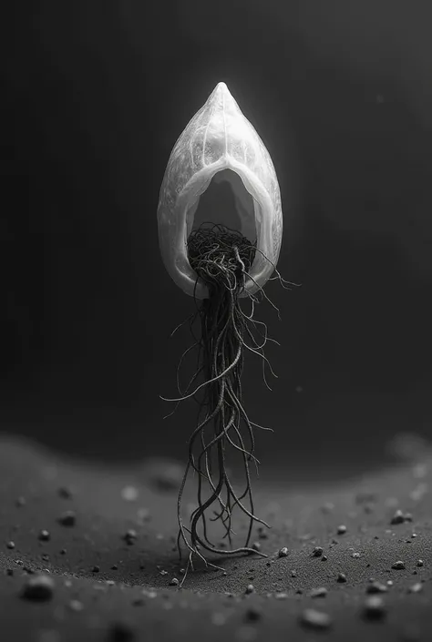  a cocoon with roots in the middle of the black and white universe